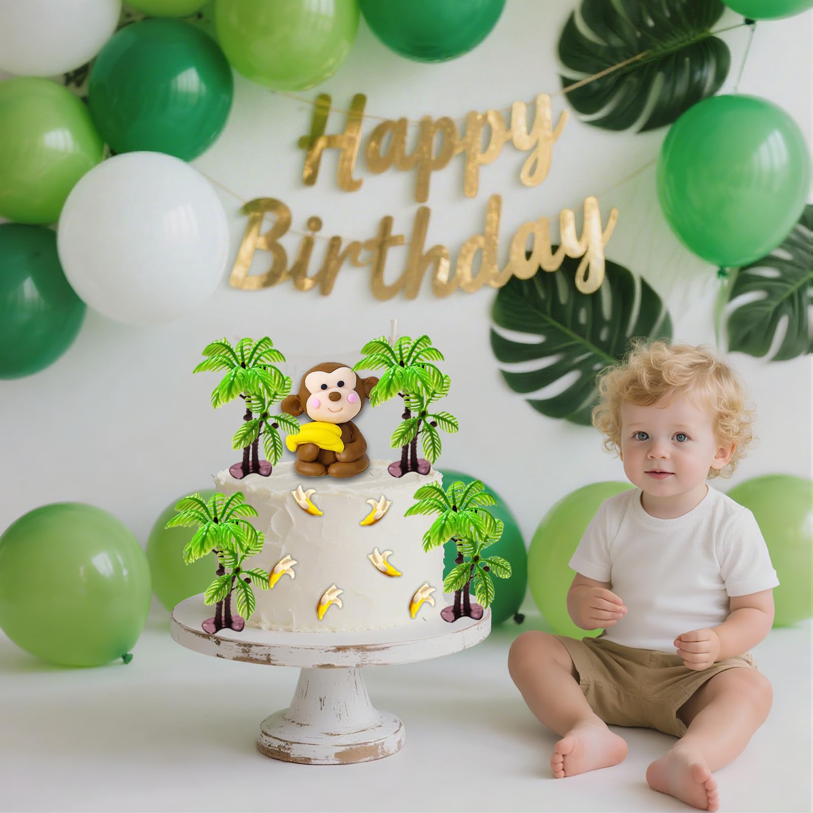 Monkey Cake Topper, 11 PCS Monkey Cake Decoration with Coconut Trees Banana Cake Topper, Animal Cake Toppers - Image 4