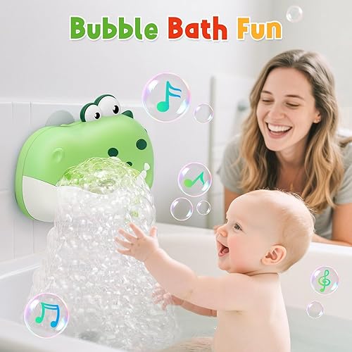 Miniatura 5 de Juguetes de baño para bebés, máquina recargable de burbujas de baño de dinosaurio con música, juguetes de bañera para niños pequeños, regalos de