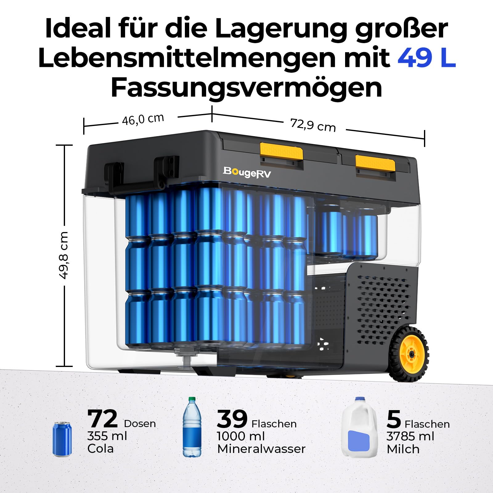 BougeRV CRD2 V2.0 49L Kompressor Kühlbox mit Akku 240Wh Doppeltür Dualzonen 12V/24V 230V Camping Kühlschrank IPX4 -20℃~20℃