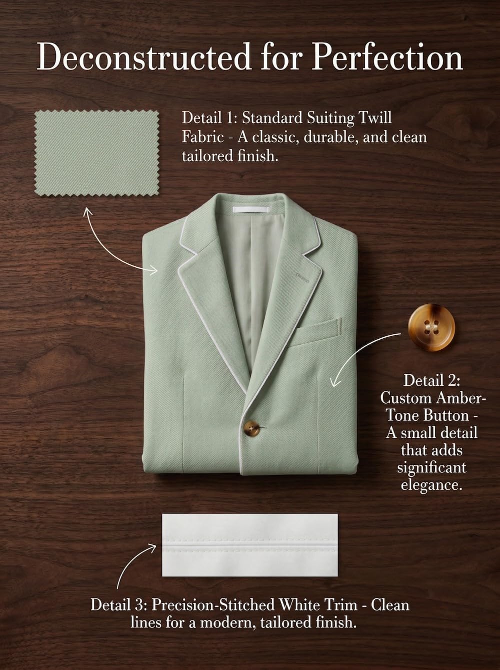 Boys Solid Blazer White Piping Classic Fit Sport Coat for Wedding School, Versatile Formal Jacket Toddler Youth