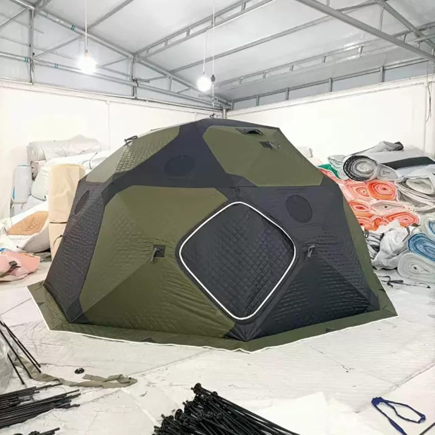 Schronienie wędkarskie pod lodem, izolowany, przenośny namiot wędkarski dla 6-10 osób, rozkładana piasta termiczna ze zdejmowaną podłogą i torbą do przenoszenia, zawiera kotwice lodowe i linki do