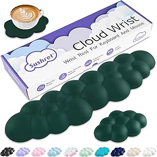 Cloud Wrist Rest Keyboard, Cloud Keyboard Wrist Pad Set with PU Leather Memory Foam, Cute Arm Rest for Palm Support, PC/Gaming Desk Accessories/Office Setup/Computer Hand Cushion - Dark Green
