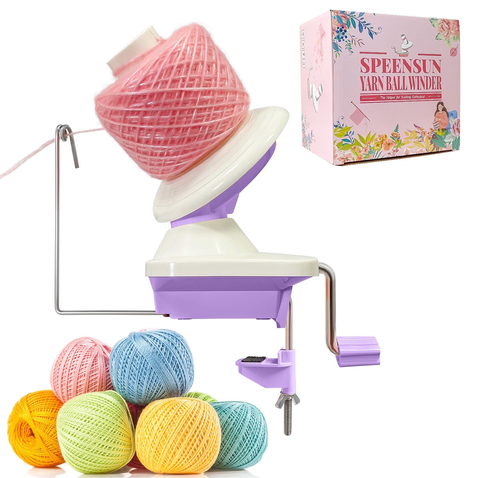 SPEENSUN Yarn Winder for Crocheting, 3.5 OZ Easy-to-Install and Efficiently Yarn Spinner with Lower Noise for Yarns Below Size 5, The Best Gift for Knitting Lover (Purple)