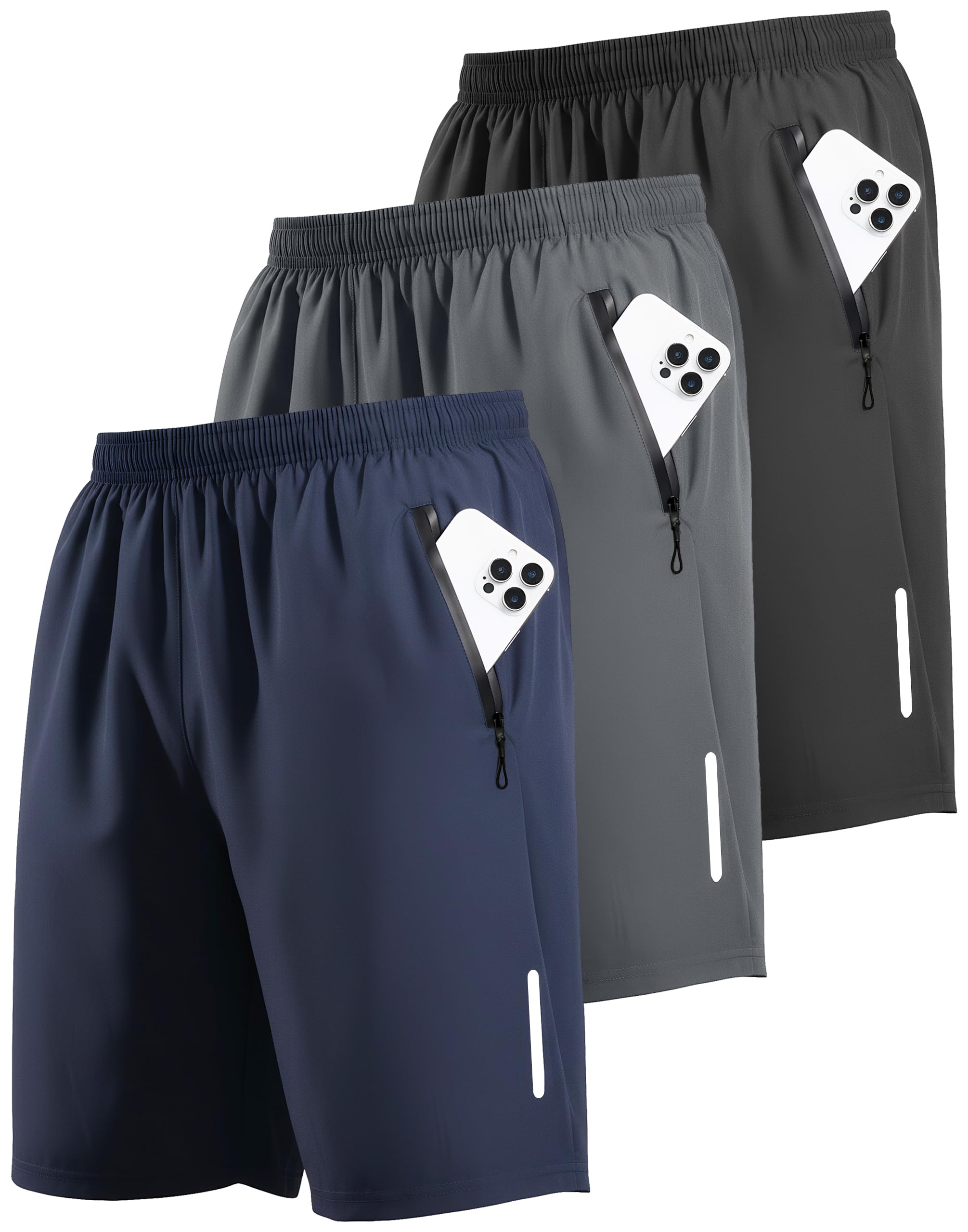 RPOVIG 3 Pack Mens Athletic Shorts Sets 9 Gym Workout Short with Zippered Pockets Running Joggers Basketball Gift