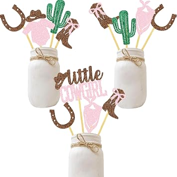 Little Cowgirl Party Centerpiece Baby Shower Decoration Western Theme Boots Hats Photo Props Table Toppers Birthday Supplies Pink