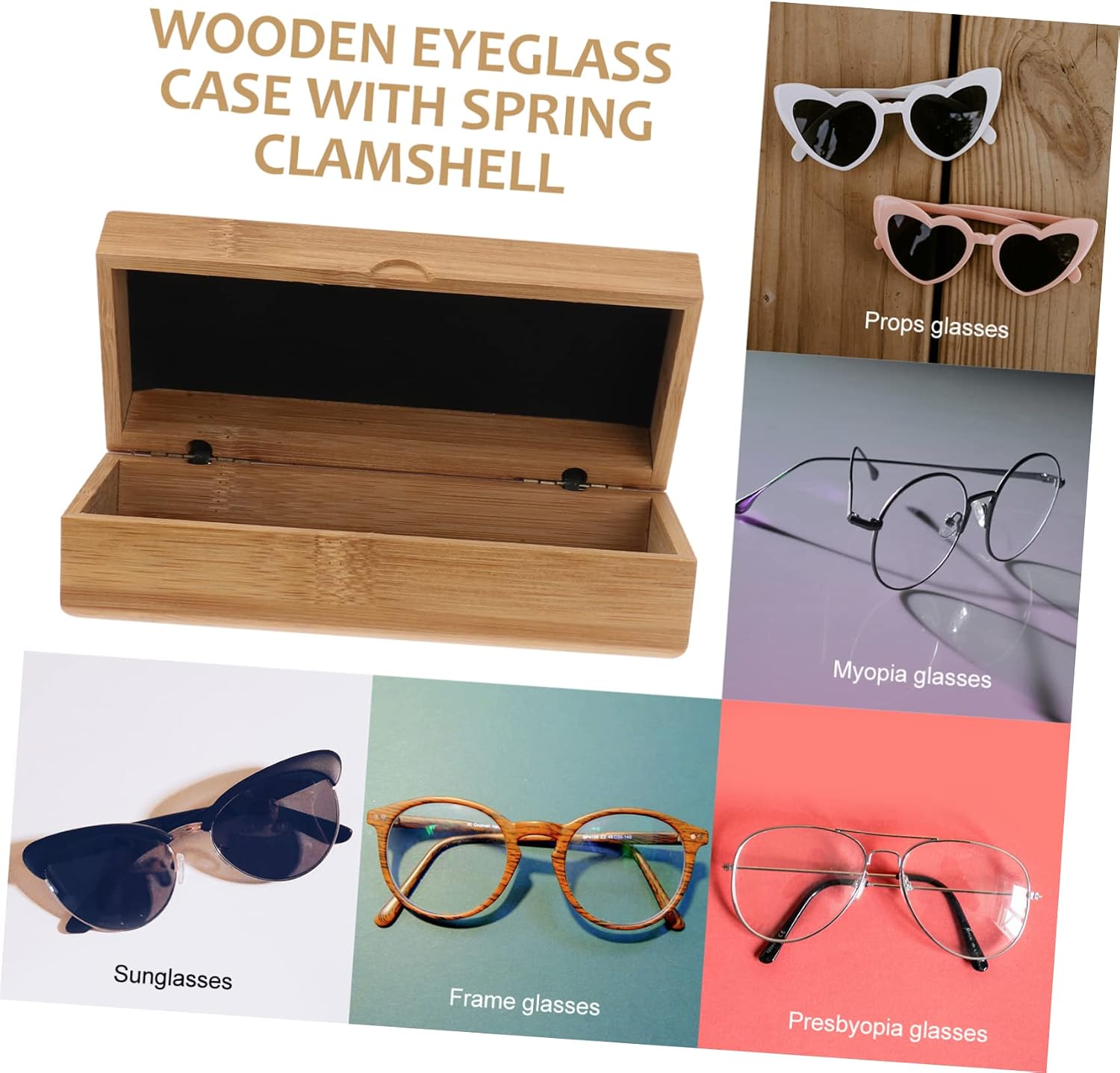 GALPADA Spring Clamshell Wooden Glasses Case Bamboo Grain Eyeglasses Storage Box Compression Resistant Sunglass Holder for Travel Simple Design for Men and Women