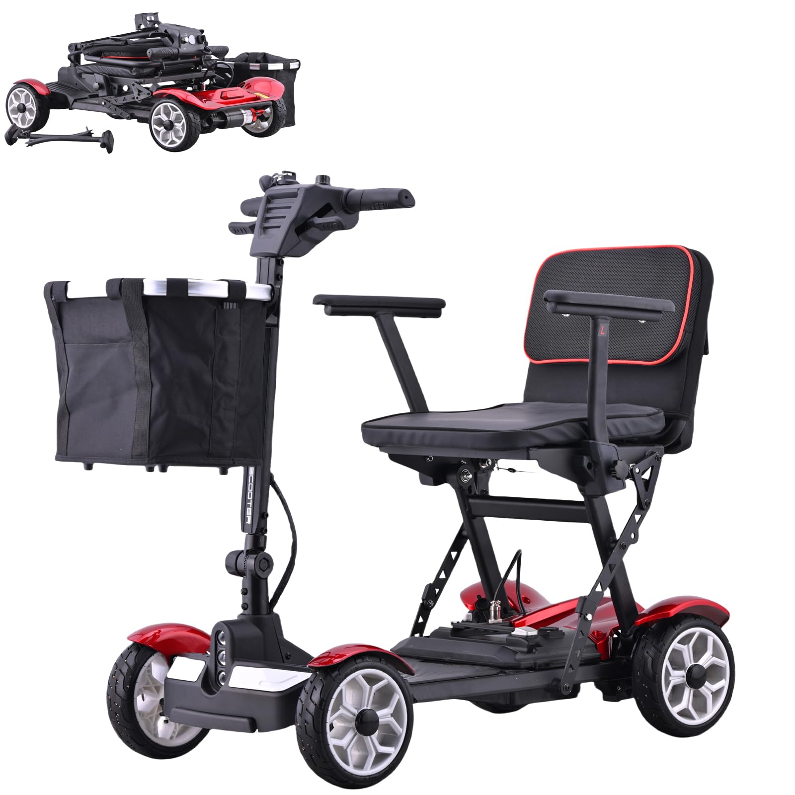 Sillas De Ruedas Eléctricas Para Adultos,Scooters De Movilidad,Scooter De Movilidad De 4 Ruedas,Silla De Ruedas Eléctrica Plegable,Peso Ligero,Capacidad De Carga Segura 150 Kg Red~10ah