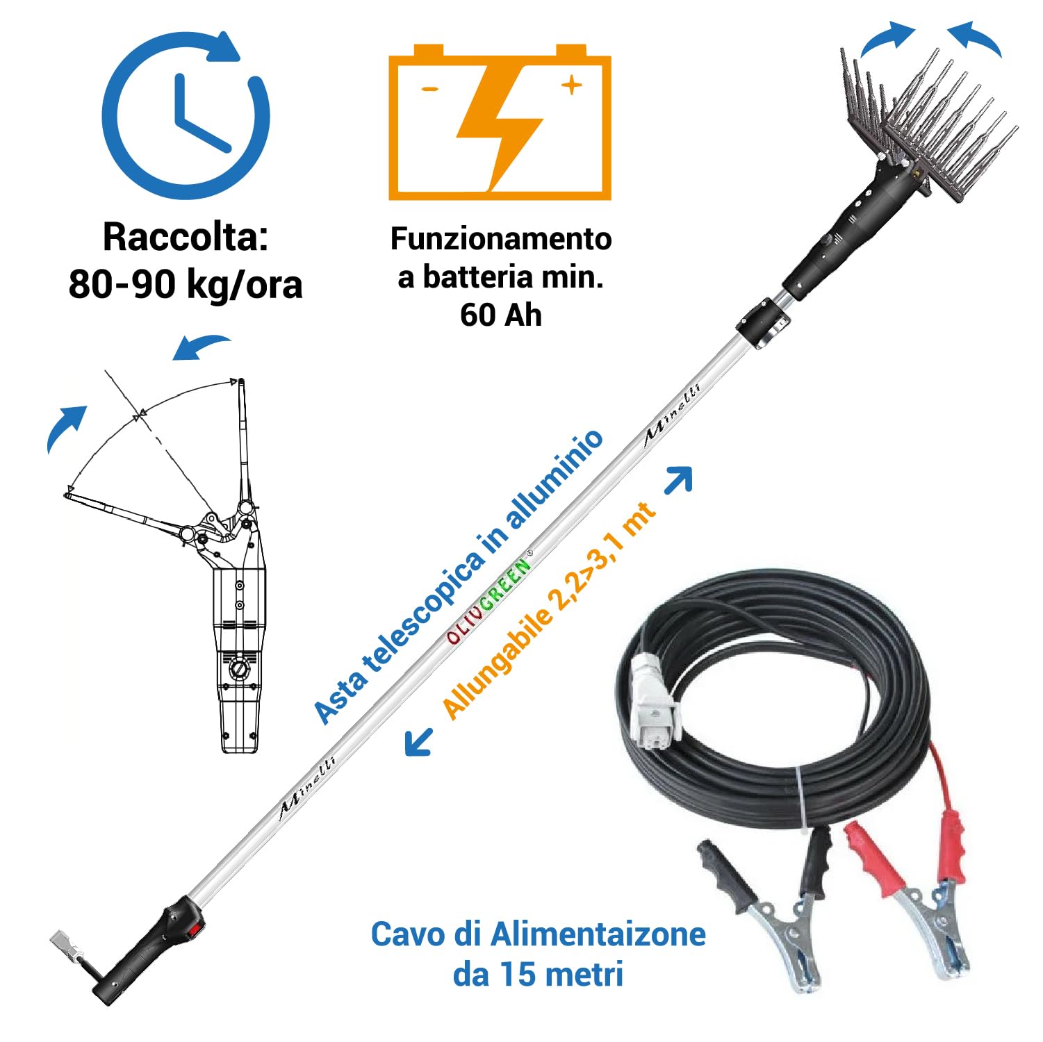 Crisalide® - Minelli OlivGreen A3 Scuotitore Raccogli Olive Abbacchiatore Scuotiolive a Batteria - Nero