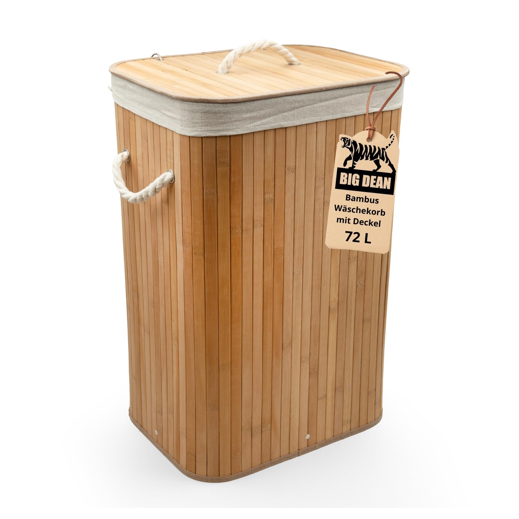 BigDean Wäschekorb Bambus 72L Wäschesammler mit Deckel
