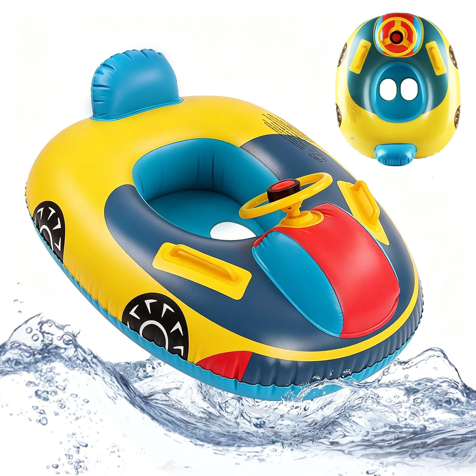 XIMEI Salvagente Neonato Bambini con Parasole, Ciambella Neonato, Salvagente Gonfiabile per Bambini, Gonfiabili con Sedile, Piscinetta Gonfiabile Bambini Volante con Clacson 12 a 48 Mesi (A)