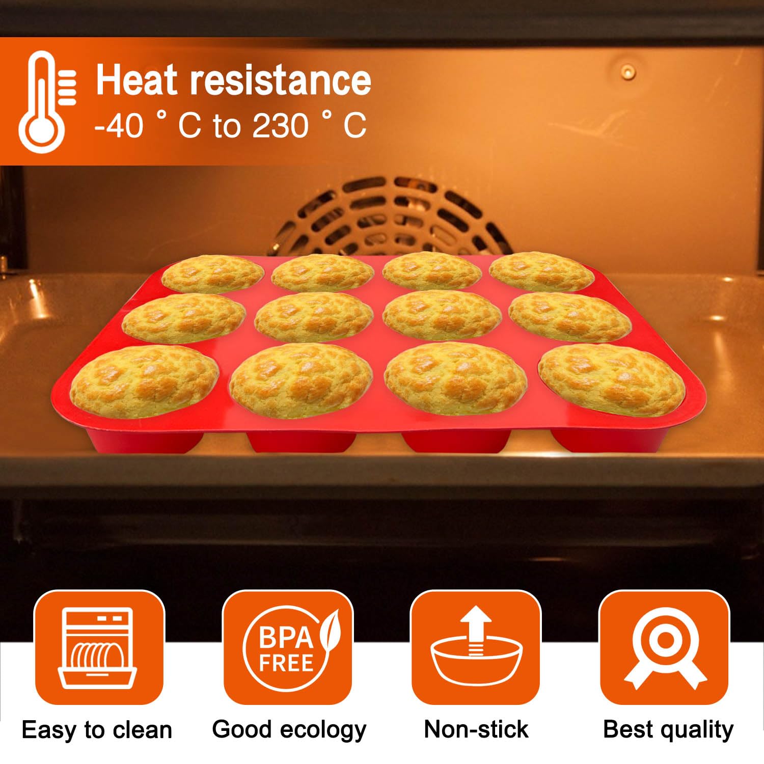 Stampo Muffin In Silicone Leseed - 2 Pezzi Per 12 Muffin, Antiaderente E Senza BPA, Rosa - Foto 9