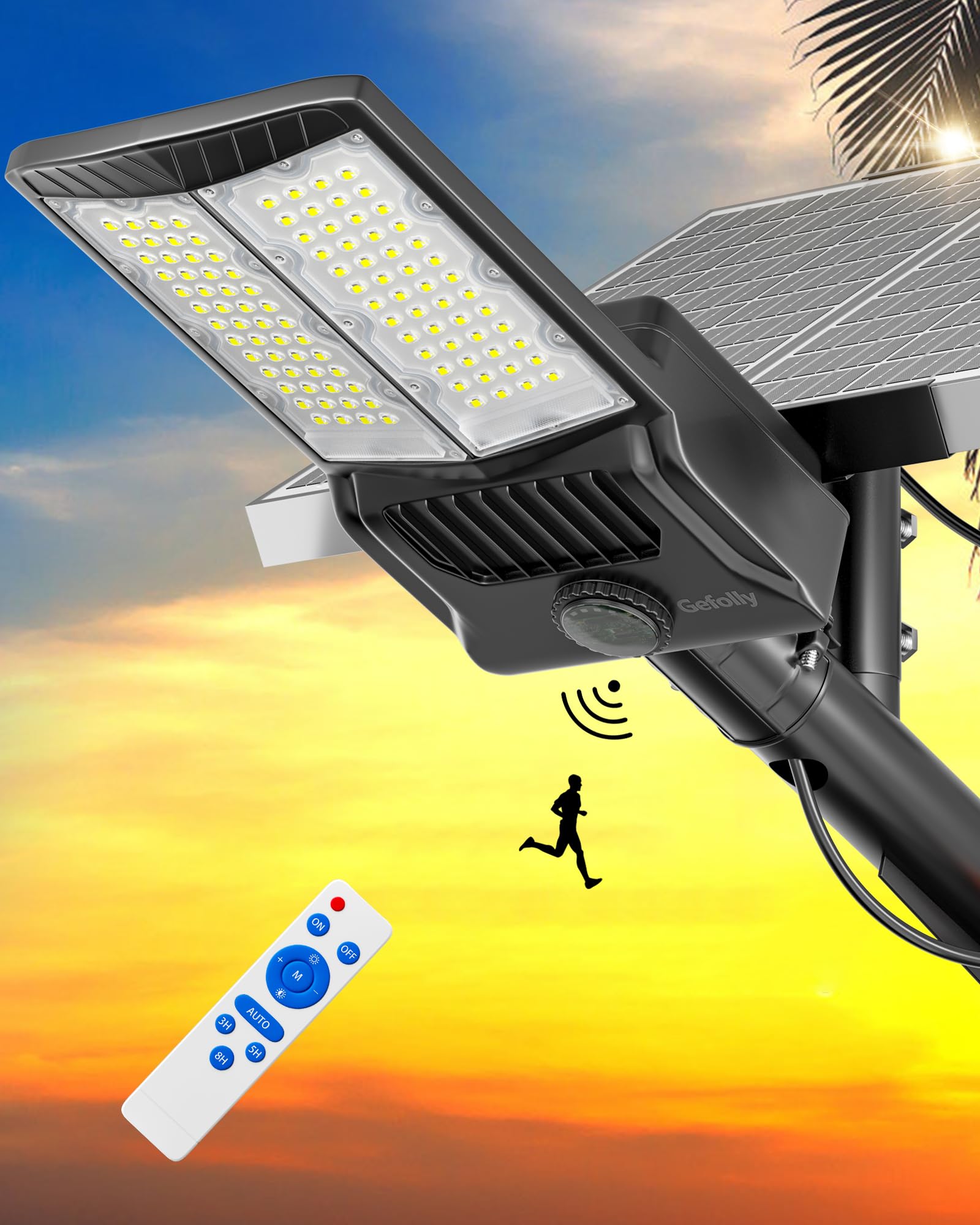 Gefolly SL-8500W Farolas Solares Exterior, Luz Solar Exterior con Control Remoto, 6500K IP67 Farolas Potente Impermeable, Foco LED Para Jardín Para Jardín, Garaje