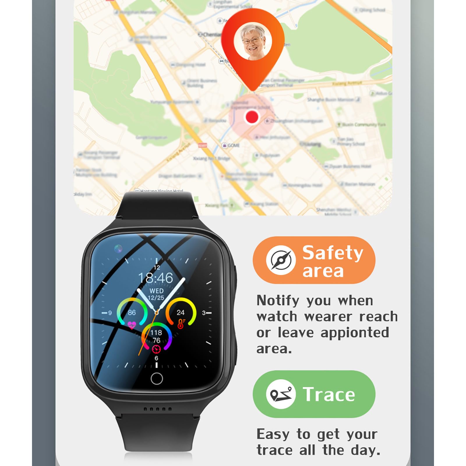 Reloj inteligente para personas mayores: videollamadas HD, pantalla IPS de 1.4 pulgadas, posicionamiento GPS, detección de caídas, llamada de emergencia SOS, monitoreo de salud