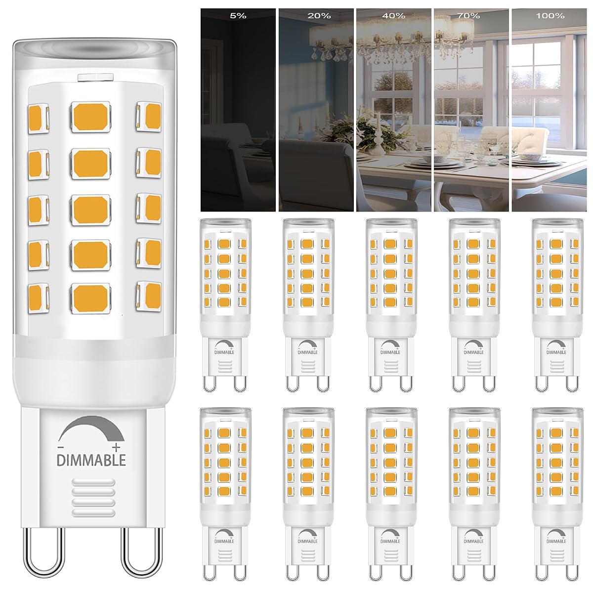 Ugvmn G9 LED Bulb Dimmable 4W Warm White T4 Bi Pin Base, 2700K, 4 Pack, Model