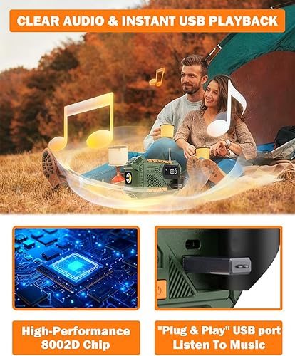 Miniatura 5 de VXF Radios AM FM portátiles con radio meteorológica NOAA, radio de emergencia solar de 25000 mWh con linterna LED, alarma SOS, carga de manivela y