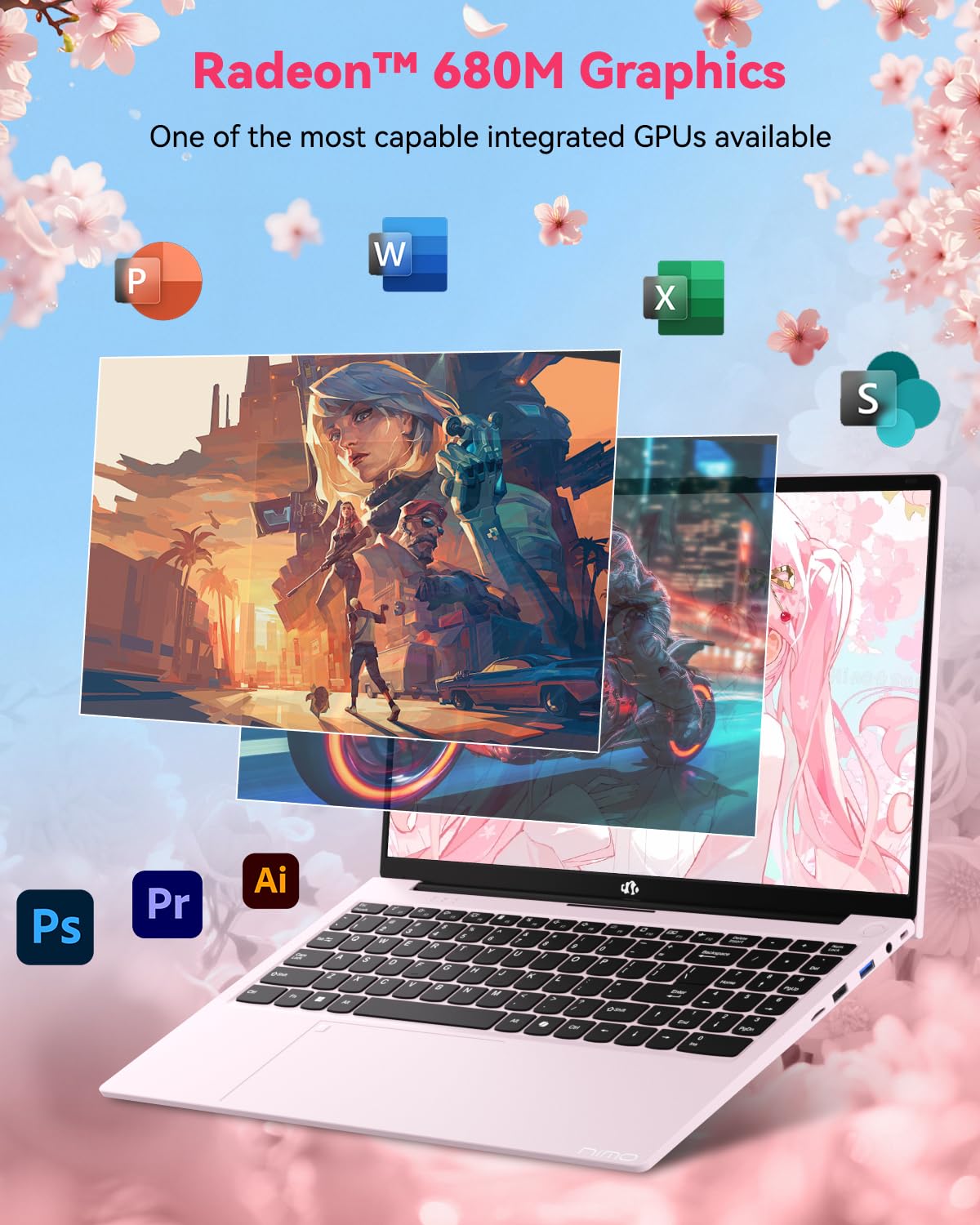 NIMO 15.6" Light-Gaming-Laptop, 8 Cores AMD Ryzen 7 Pro 6850U 32GB LPDDR5 RAM 1TB SSD (Beat i7-1360P Up to 4.7GHz) AMD Radeon 680M GPU IPS FHD Computer with 100W Type-C Backlit Keyboard Fingerprint