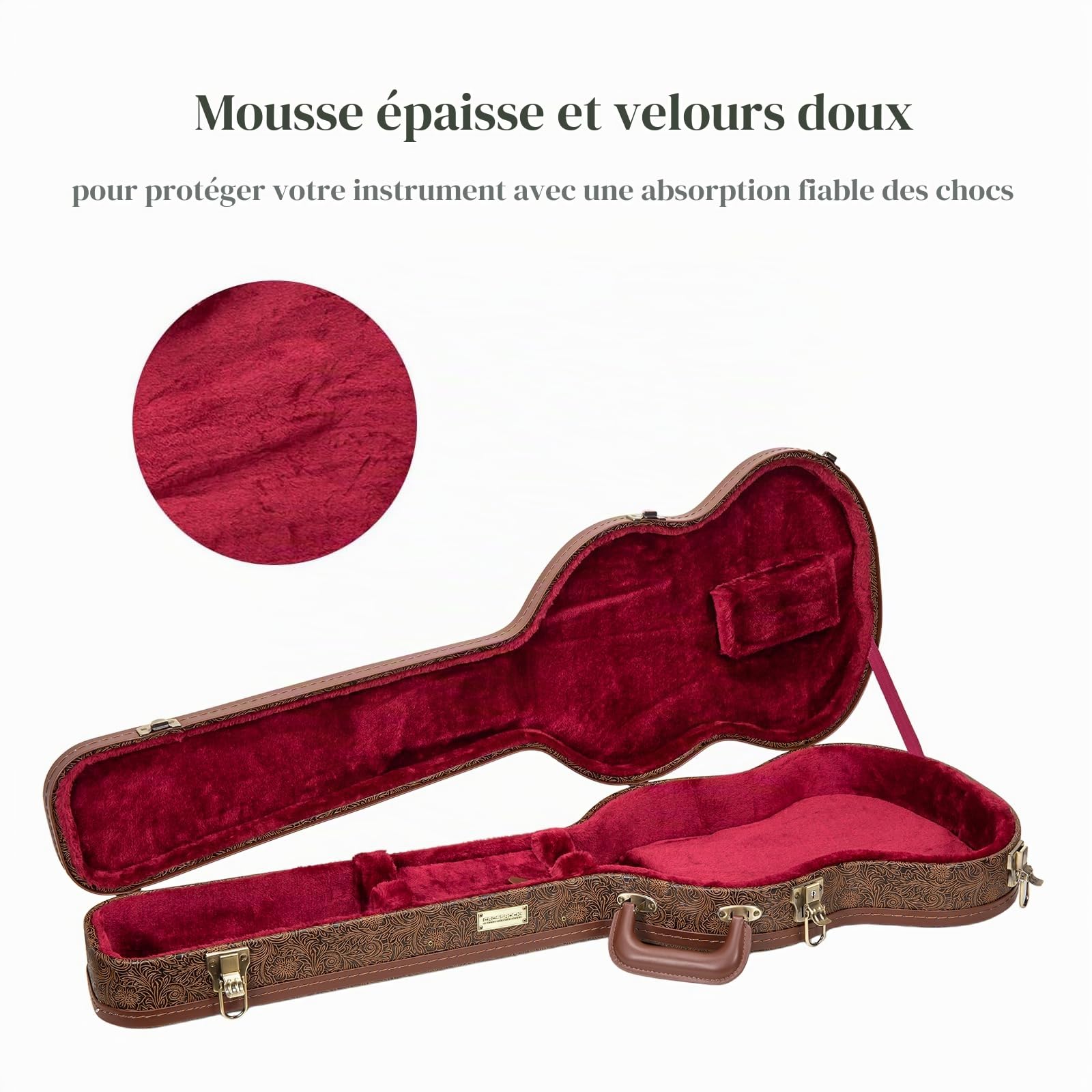 Crossrock étui Rigide en Bois pour Guitare électrique Gibson SG, Similicuir Marron Blossom, intérieur en Velours Bordeaux, Serrure – Série Designer CRW530SGBQ