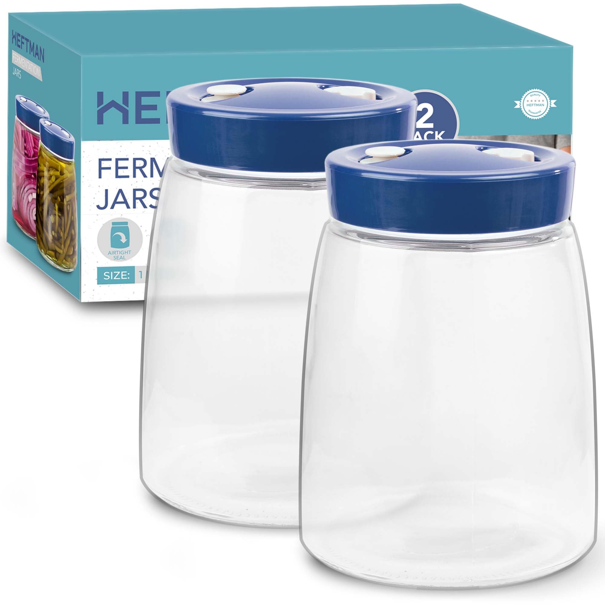 HEFTMAN Fermenting Jar with 1 Way Air Release Vent - 1.4 Litres, 2 Pack - Ideal for Safe Fermentation for Kefir, Kimchi, Sauerkraut, Sourdough Starter, Overnight Oats - Fermentation Jars x 2 (Blue)