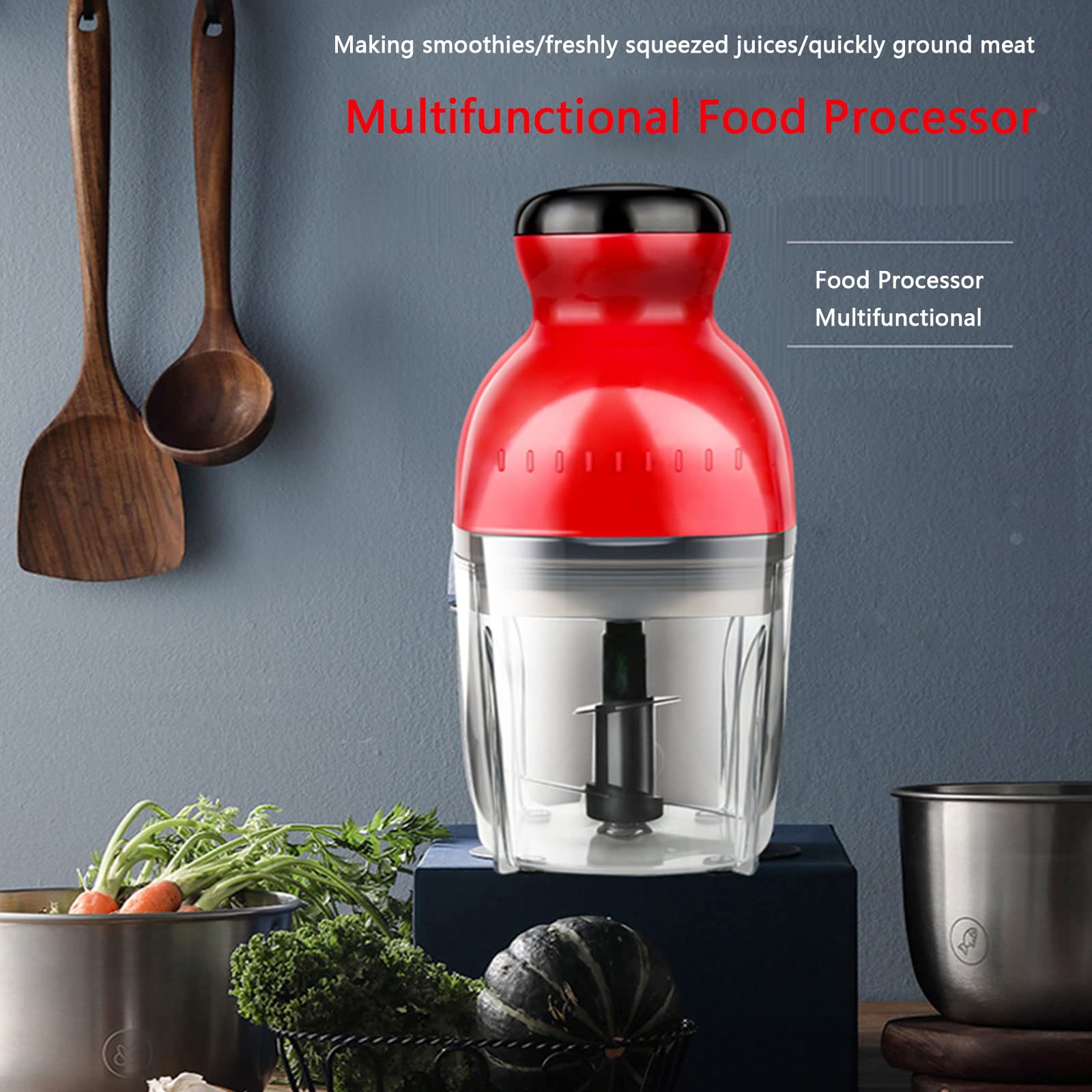 Frullatore Tritatutto Elettrico con Ciotola Vetro/Acciaio Inoxà, 500ML Tritatutto da Cucina Elettrico, Lama in Acciaio Inox a Quattro Taglienti, Tritacarne Miniper Frutta,Verdura,Spezie,Off white