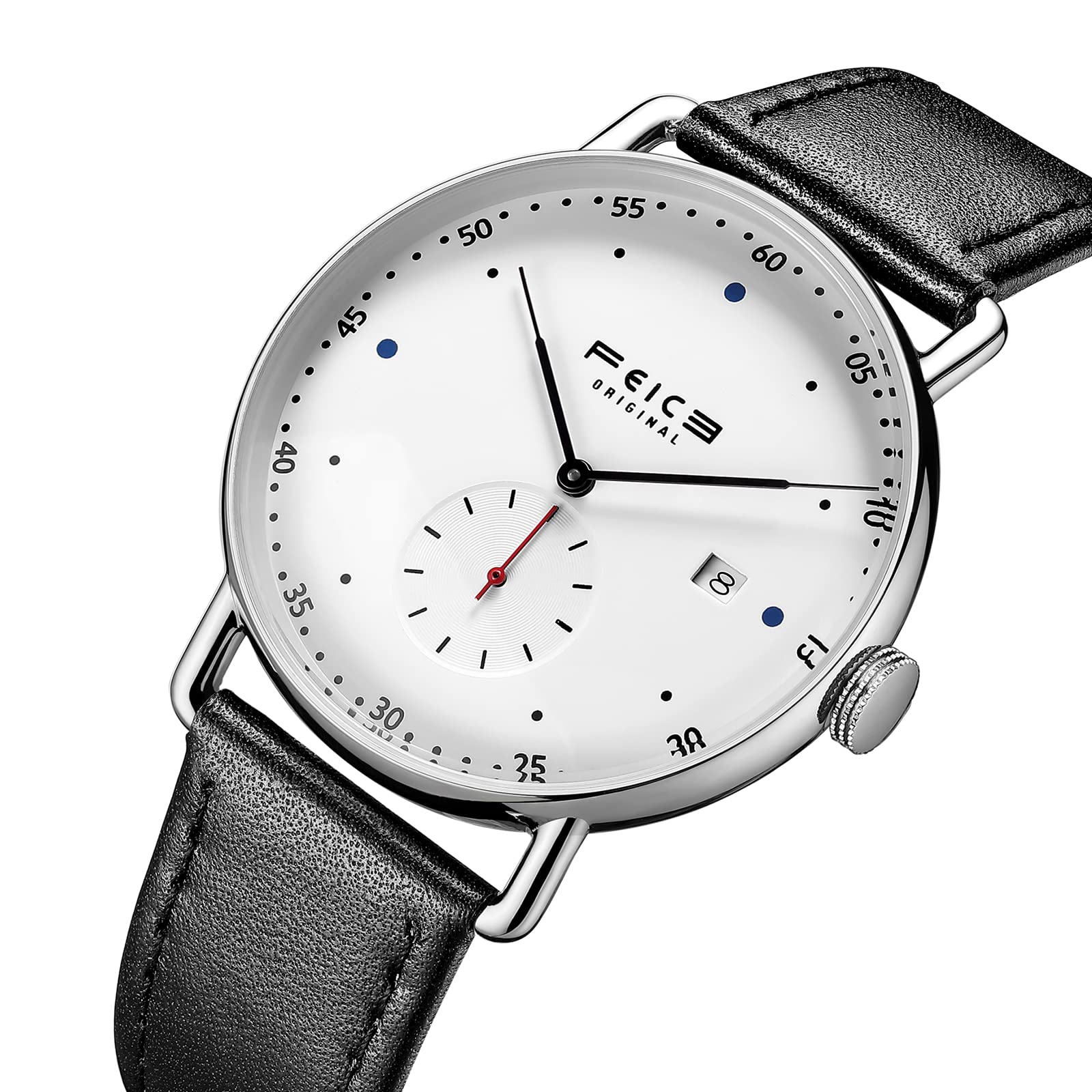 FEICE FM506 Automatikuhr Herren Lederarmband Klassische Uhr Armbanduhr 40mm | Mechanisches Uhrwerk, Datum, Sekundenanzeige-Hilfszifferblatt