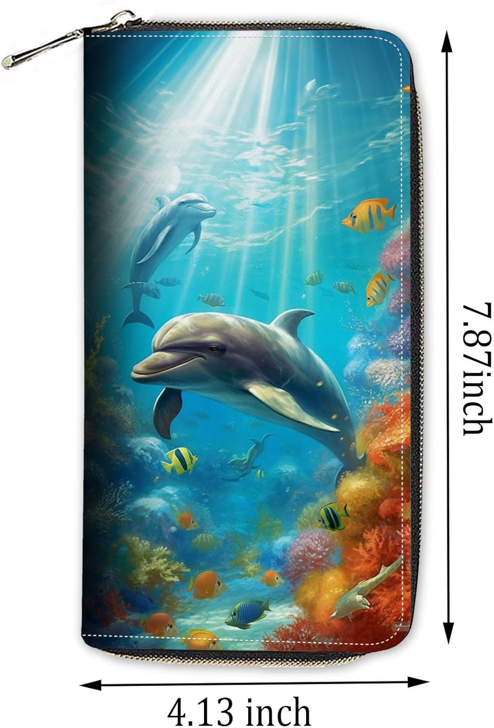 Womens Wallet,RFID Blocking Large Capacity Clutch,Zip Around Leather Purse with 8 Card Slots,Bill Compartments Coin Pocket - Dolphins - Image 6