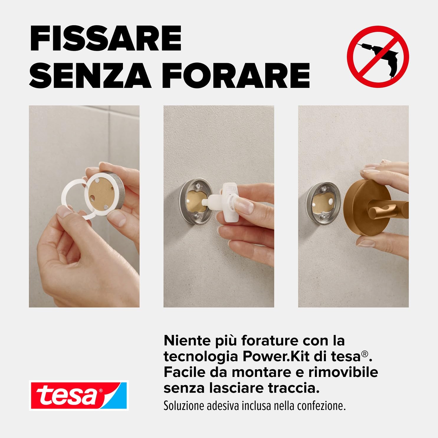 Tesa® MOON Gancio per accappatoio in bronzo spazzolato - Gancio autoadesivo in metallo rivestito in PVD - non richiede foratura, soluzione adesiva inclusa - 50 mm x 65 mm x 53 mm