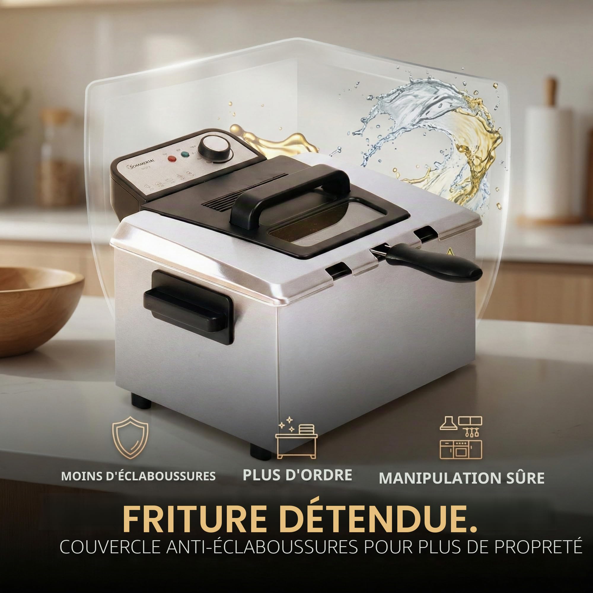 Sommertal DF3270 Friteuse double XXL 5 L | 3000 W, 3 paniers, zone froide