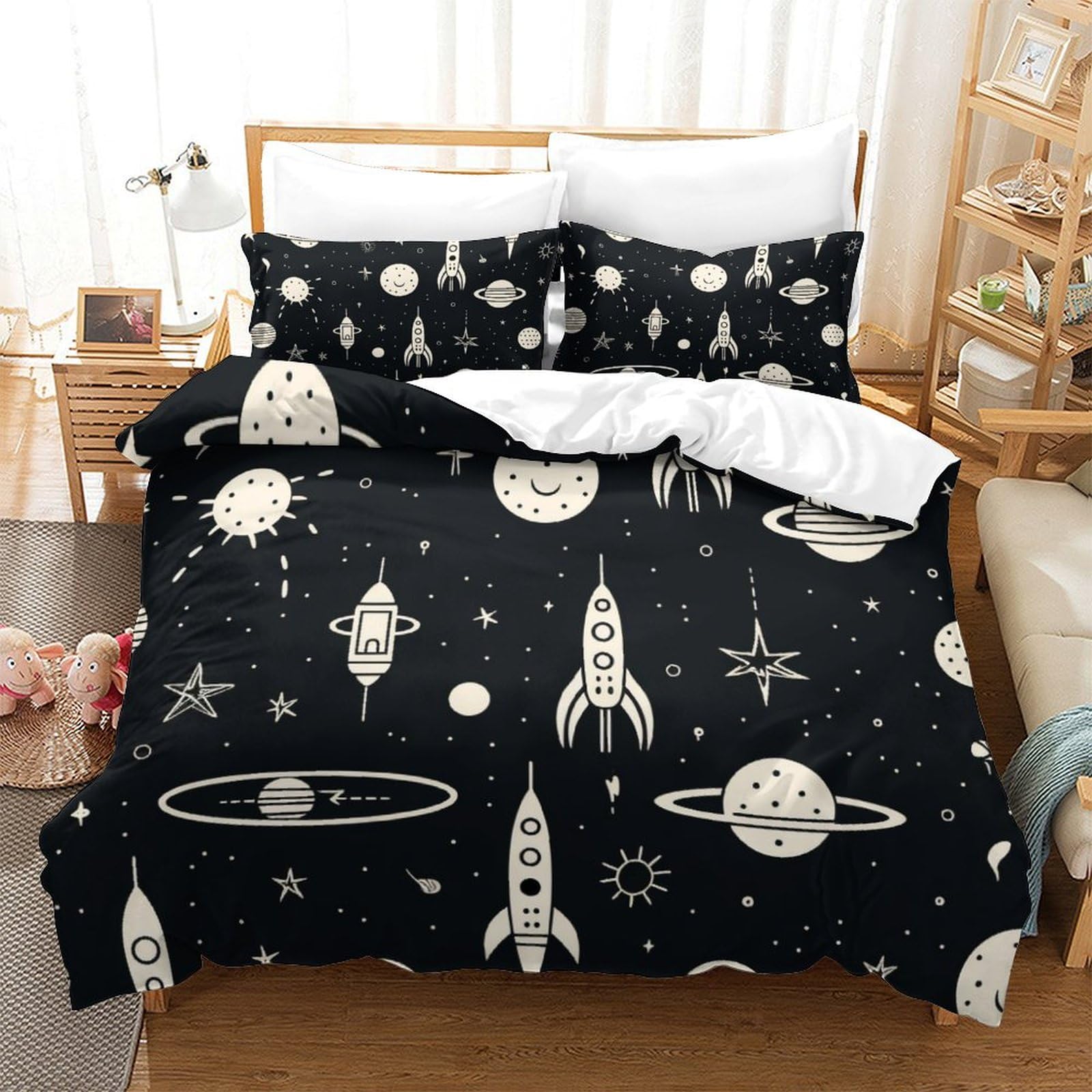 Housse de couette espace 3D 260x220 cm avec taies d'oreiller super king