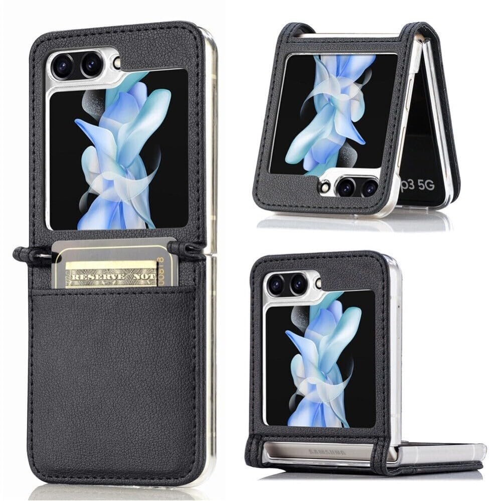 Coque Samsung Galaxy Z Flip 5 noir en cuir pour le travail et les sorties