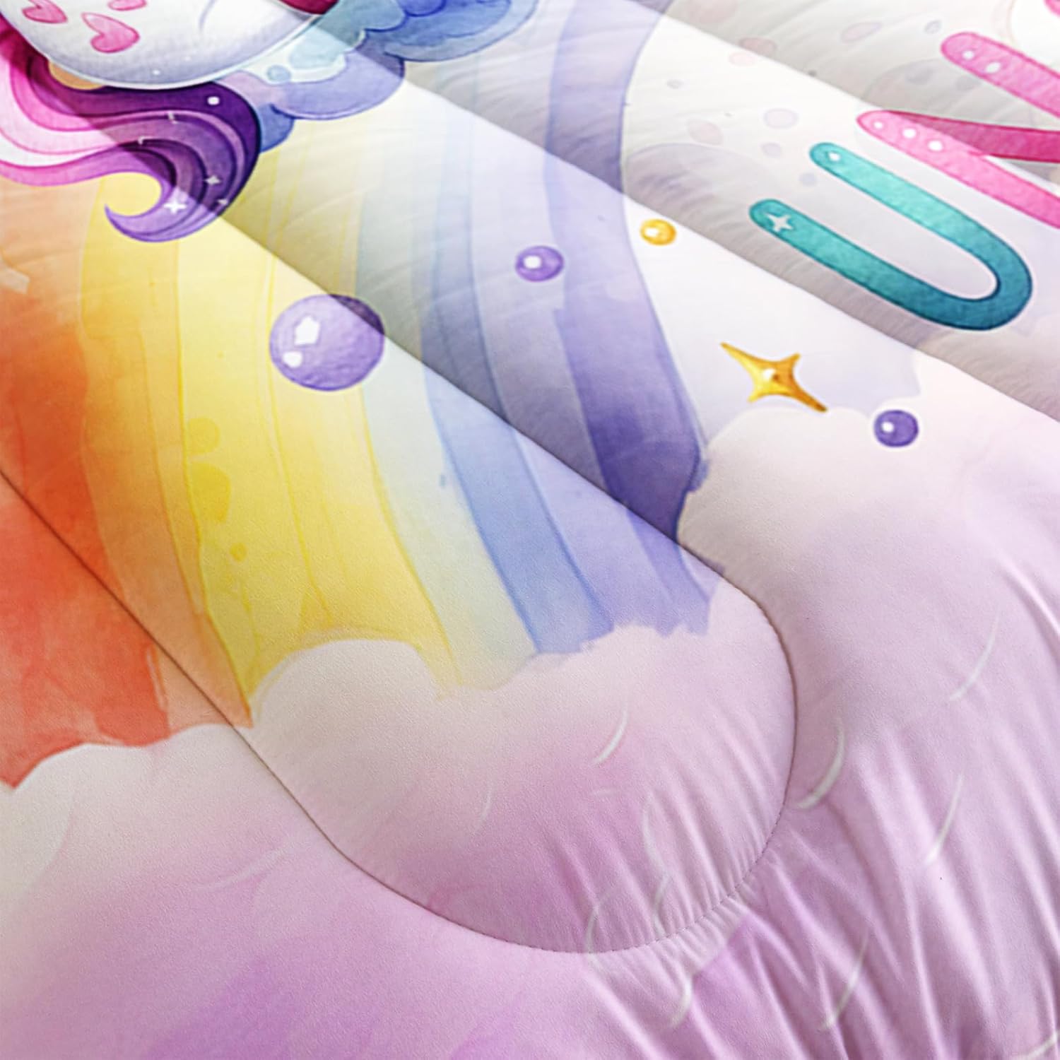 Unicorn Bedding Full, 3D Printed Cute Rainbow Comforter Set for Girls, All Season Full Size Comforter Sets with Castle Fairy Design, Perfect for Kids Bedroom Decor