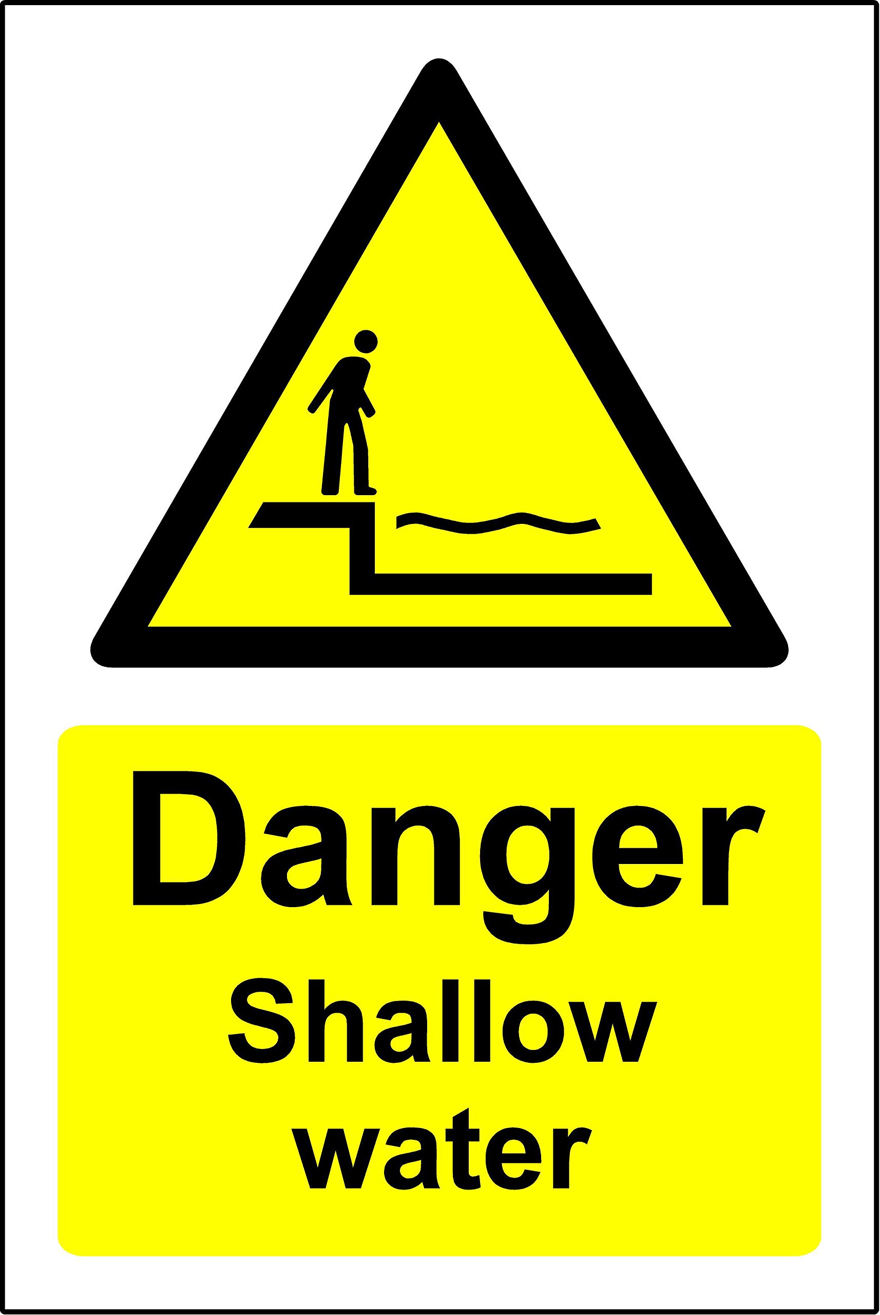 Kpcm Display Ltd Danger Shallow Water Safety Sign - 1.2Mm Rigid Plastic 300Mm X 200Mm