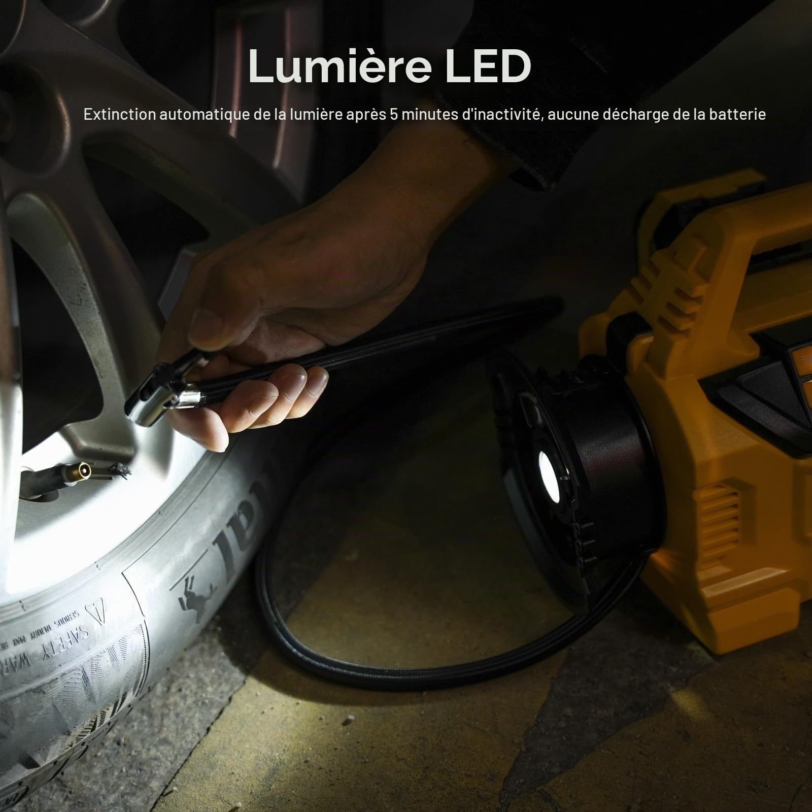 MaxMore Gonfleur de pneu portable compatible avec batterie DeWalt 20 V (outil uniquement), pompe à compresseur d'air sans fil haute pression 160 psi, jauge numérique, arrêt automatique, lumière LED