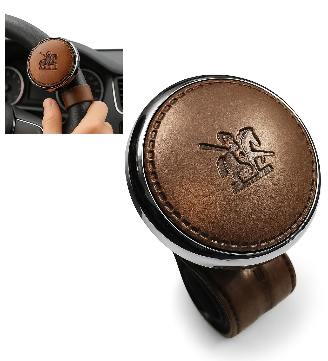 Universal Steering Wheel Spinner Knob | Auxiliary | Booster | Aid | Control | Handle | Car Steering Wheel Strengthener | Auto Spinner Knob Leather Brown Color By GH GENERIC HUB® (Brown) - Image 2 thumbnail