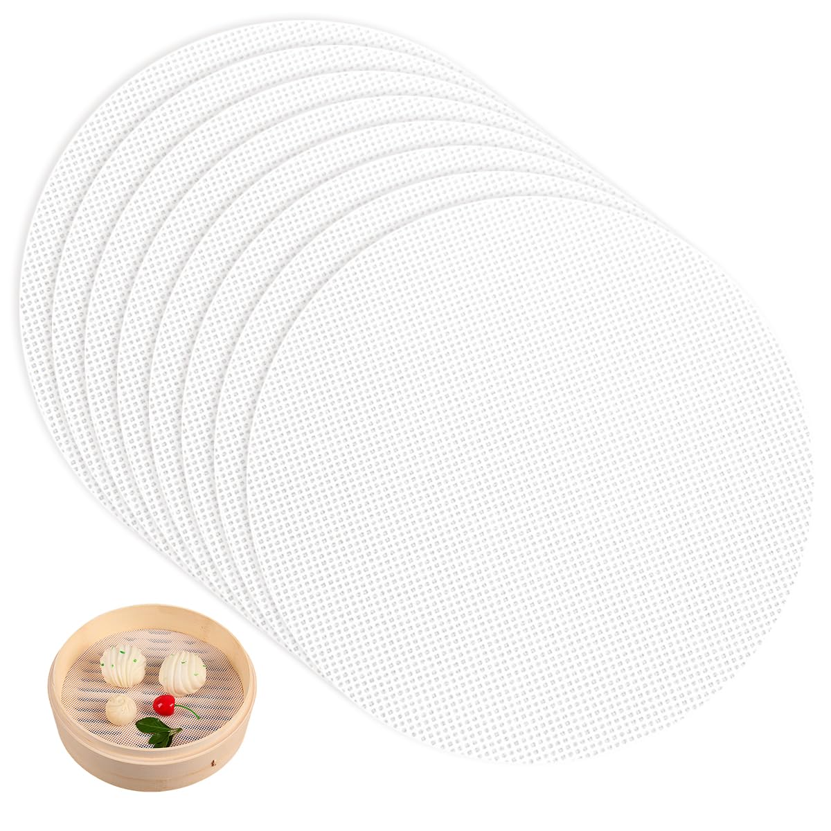 8 Piezas Redondo Silicona Ecológica Vaporera Pad 32 cm, Silicona Vapor Malla Antiadherentes Silicona Vapor Malla Reutilizables Deshidratador de Silicona Redonda para Bollos, Pasteles, Secado de Frutas