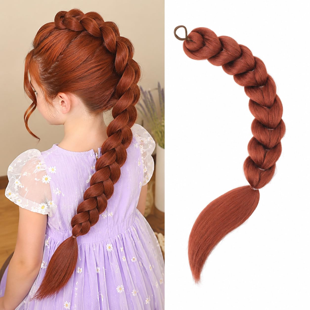 Ginger Braids Ponytail Hair Pre Braiding Hair with Tie Synthetic Purple Hair Extensions for Halloween Costume Cosplay（24inch/350#）