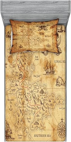 Miniatura 173 de Ambesonne Juego de sábanas bajeras y fundas de almohada, diseño retro de los videojuegos con botones de joystick vintage de los años 80 y 90, diseño