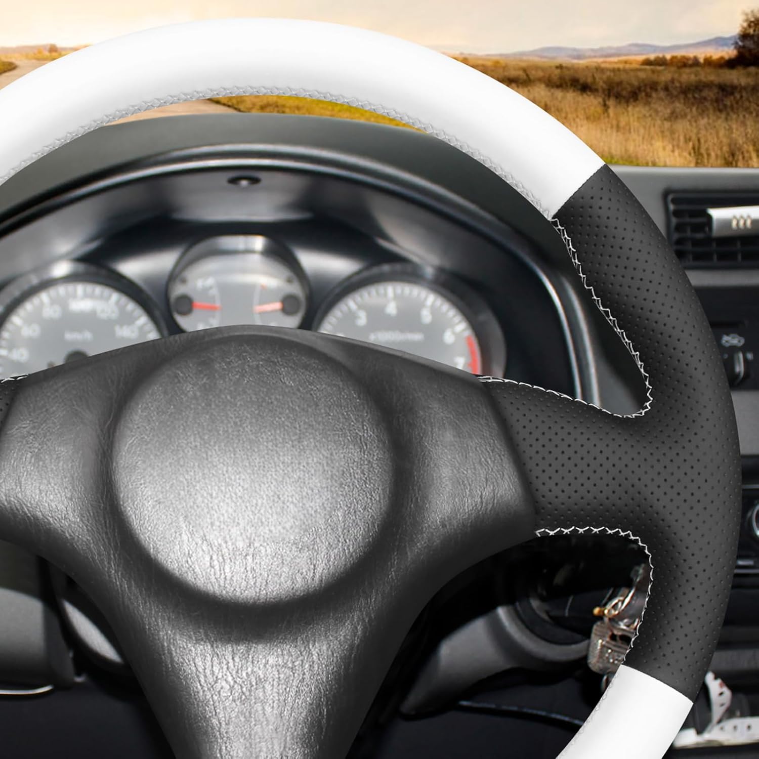 MEWANT Hand Stitch Steering Wheel Cover for Toyota RAV4 1998-2003 / Celica 1999-2006 / Corolla 2003-2008 / Matrix 2002-2008 / MR2 1999-2007 / Supra/Caldina, Custom Fit DIY Wrap Interior Accessories