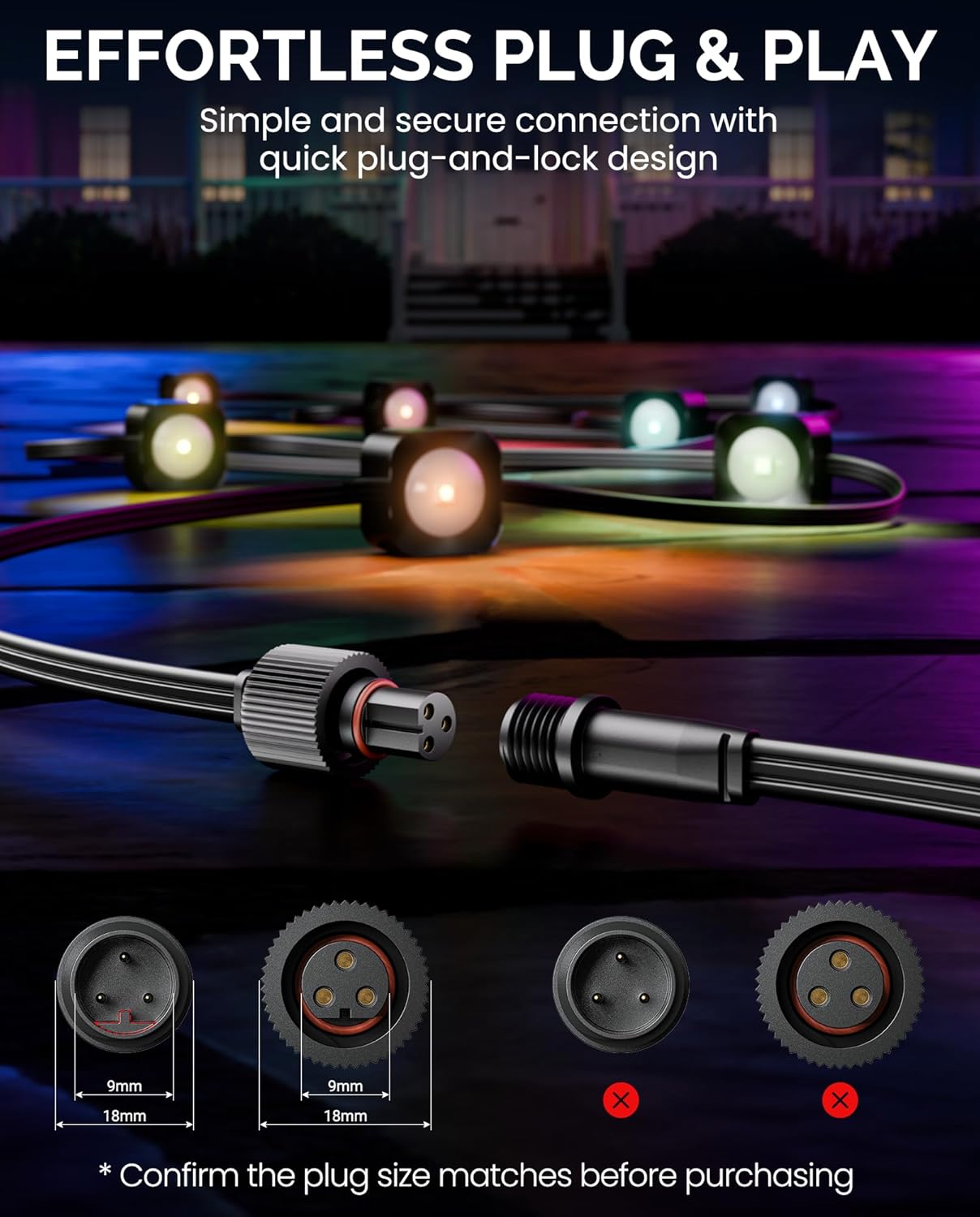 10FT Extension Cable for Govee Permanent Outdoor Lights Series, Waterproof Extension Cord for Govee H705A H705B H705C, H705D H705E H705F, H706A H706B H706C, H805A H805B H805C, 3 Pack, Black