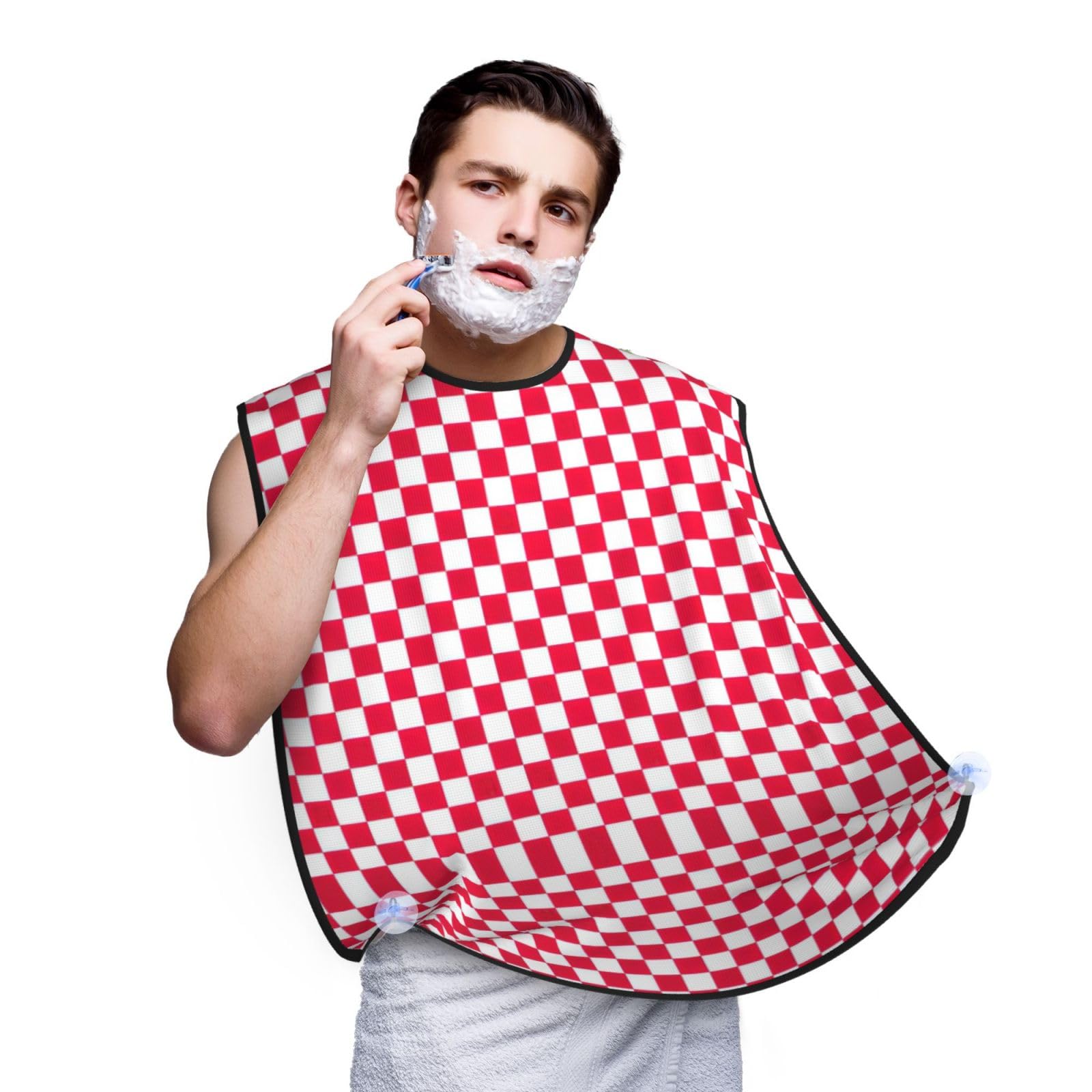 YQxwJL Red Checkered White Squares Print Beard Bib Apron, Shaving Apron For Dad, Men'S Hair Catcher For Shaving Best Gifts For Dad