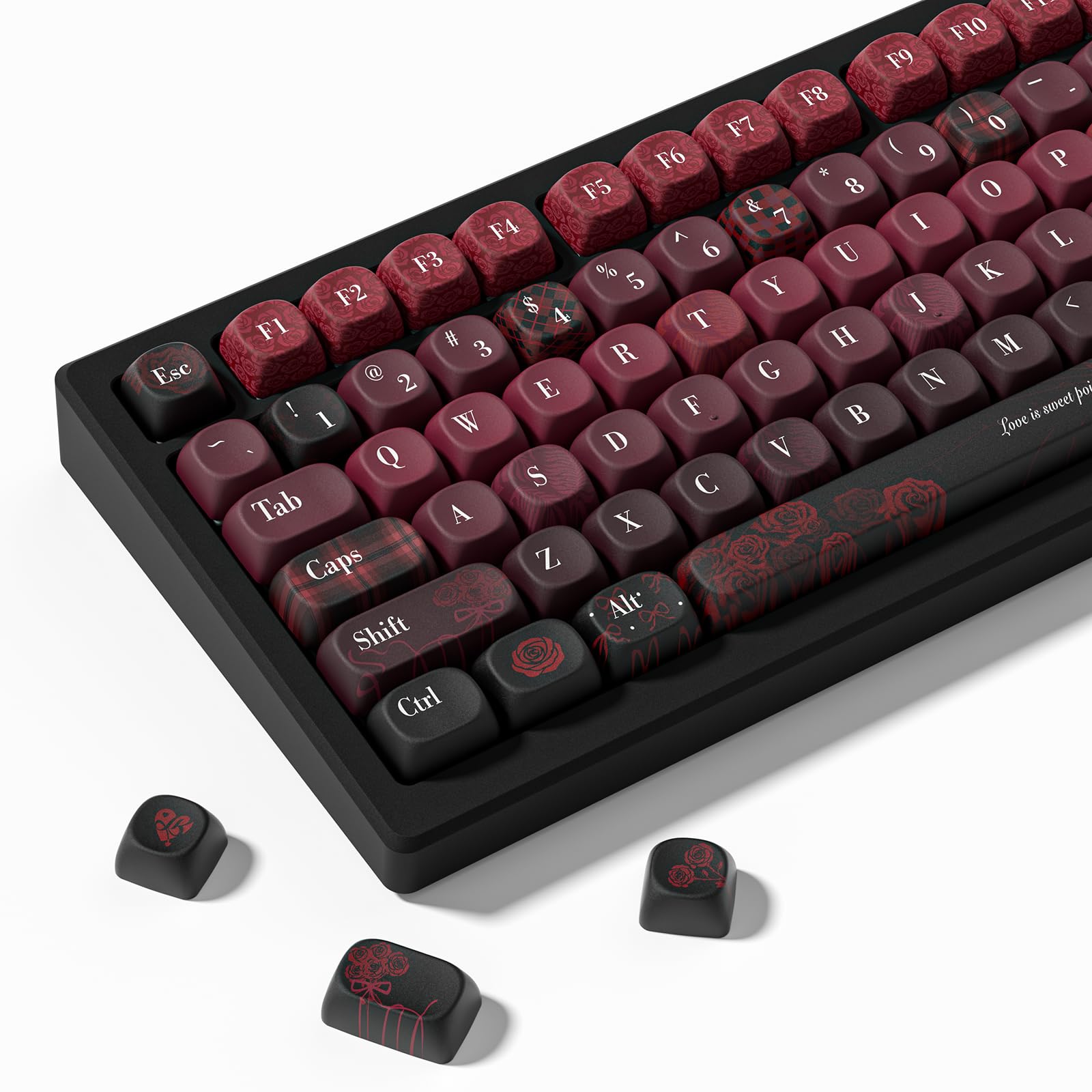 Womier キーキャップ 赤いバラ MOAプロファイル PBT キーキャップセット 131キー | 染料昇華印刷, 60%/65%/75%対応, TKL・フルサイズ対応, メカニカルキーボード用, カスタムデザイン