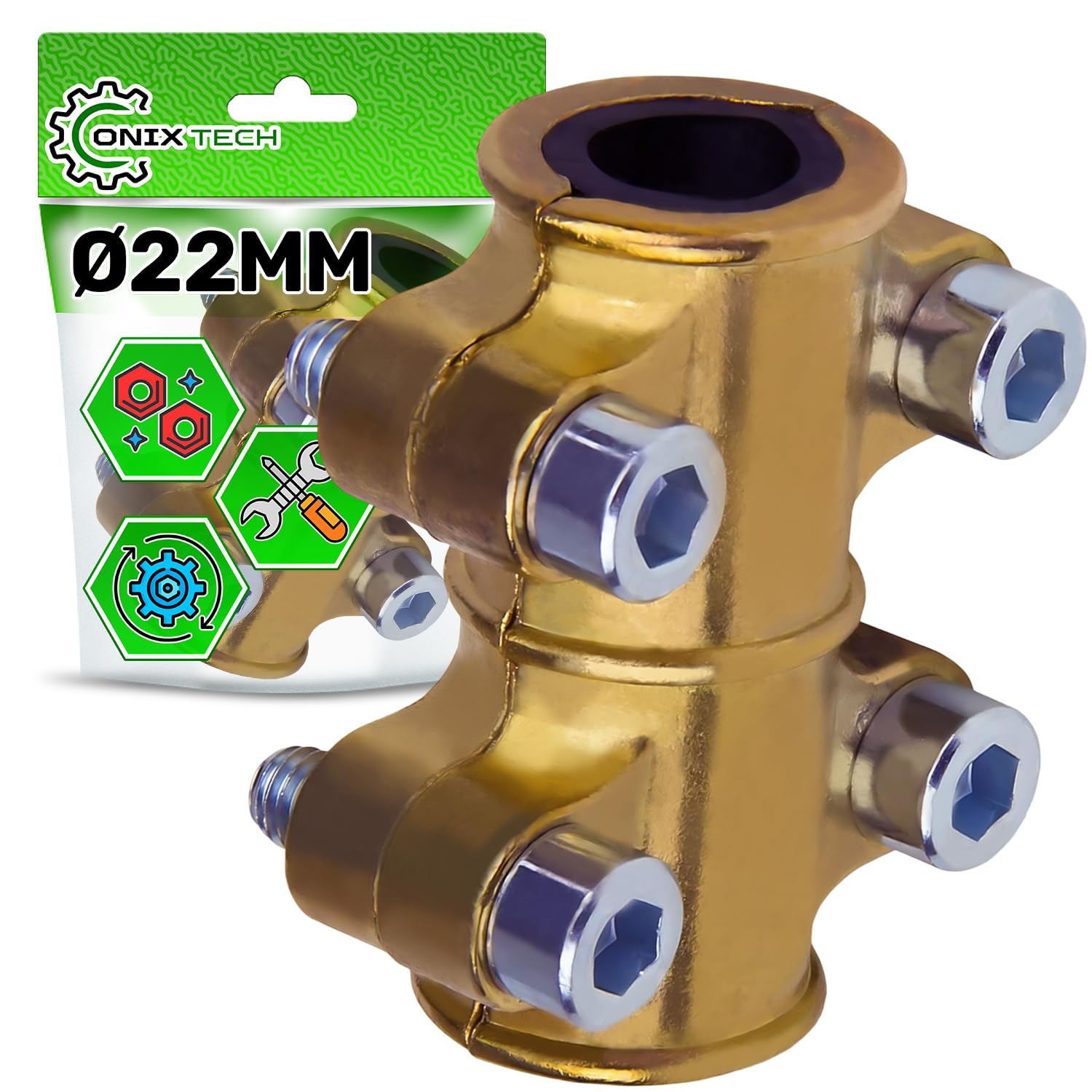 Plug Clamp diameter 22 mm Made of Brass for Copper Pipe - High Corrosion Resistance - ONIX TECH, Gold