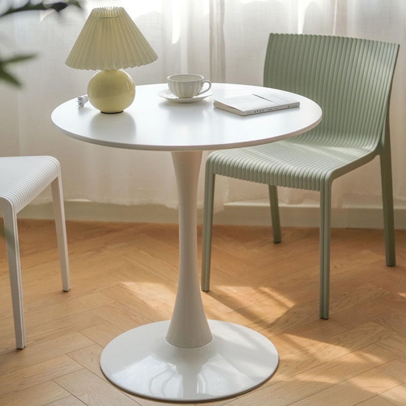 80 cm stolik bistro do kawiarni, okrągły stół do jadalni, do kuchni, domowego biura, MDF biała podstawa metalowa, stolik kawowy z połowy wieku