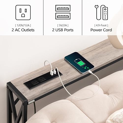 Miniatura 7 de Paquete de 2 mesas de sofá con estación de carga, mesa de consola de 39.4 pulgadas, mesa de entrada estrecha, mesa de pasillo delgada, mesa de sofá