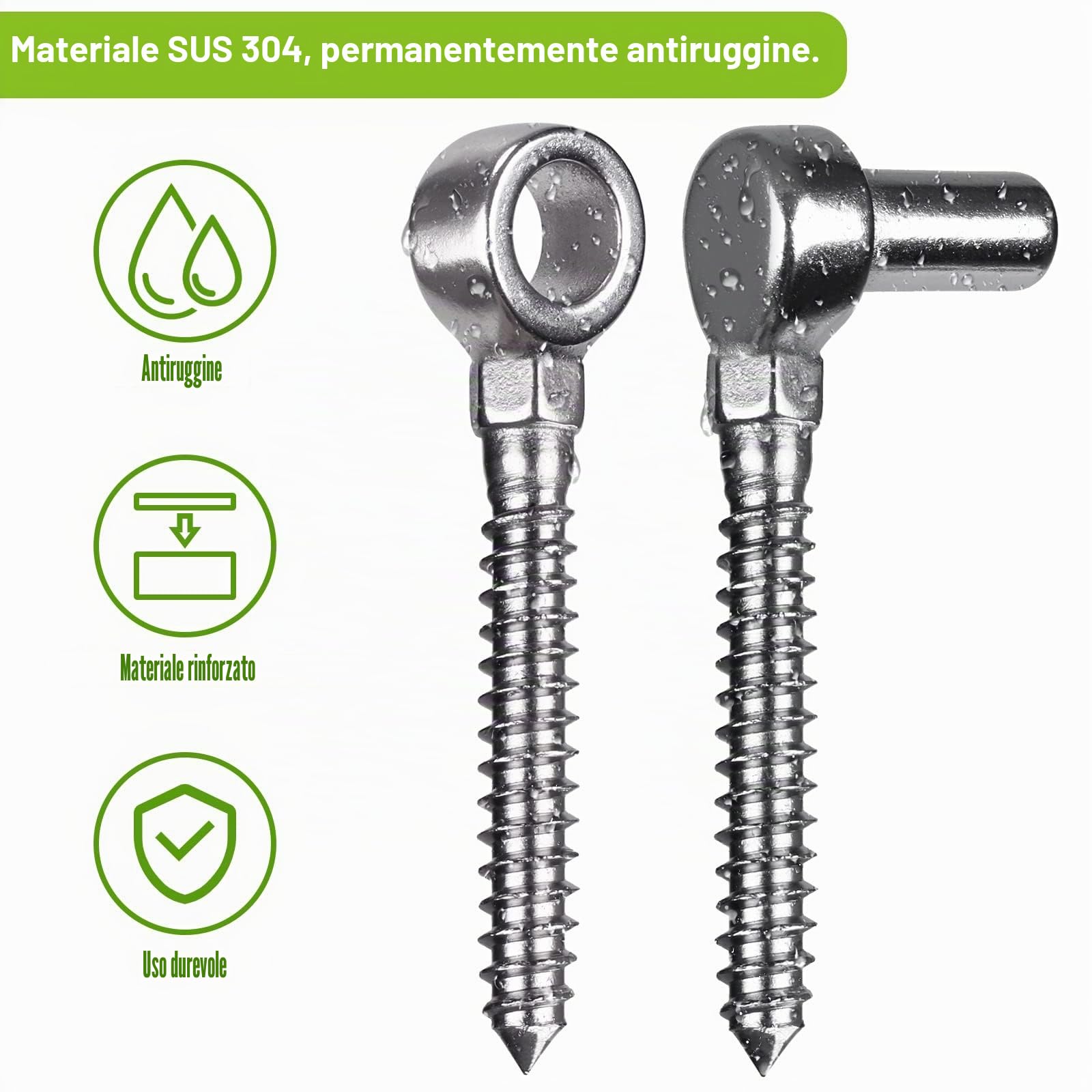 Insaga Hardware per cancelli in acciaio inox 304 con gancio a vite e cerniere a occhiello per montare cancelli, stampaggio monopezzo con bullone a vite non saldante e cerniera a cinghia (2 pz)