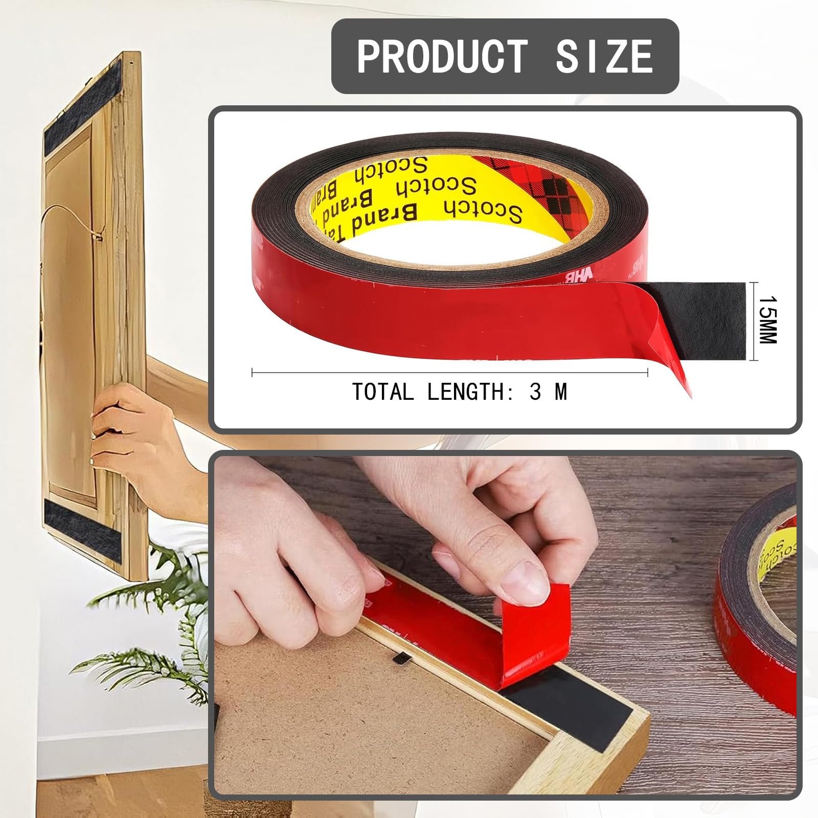 Nastro Biadesivo Extra Forte 15mm x 3m Impermeabile - Biadesivo Auto per Metallo e Esterni Resistente UV e Solventi con Adesivo Permanente