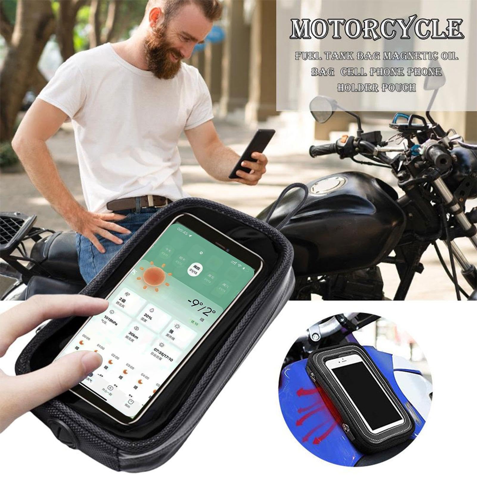 Sac de réservoir de moto, support de téléphone étanche, résistant aux rayures, pochette de vélo zippée, pour moto tout-terrain, moto de tourisme, accessoires de rangement, navigation de voyage