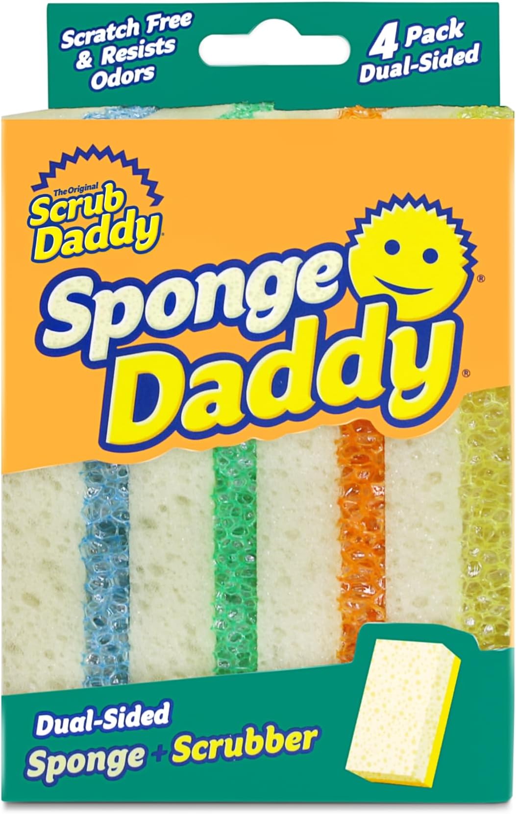 Scrub Daddy Sponge Daddy Dual Side Scrubber + Sponge Set Of 4 Assorted