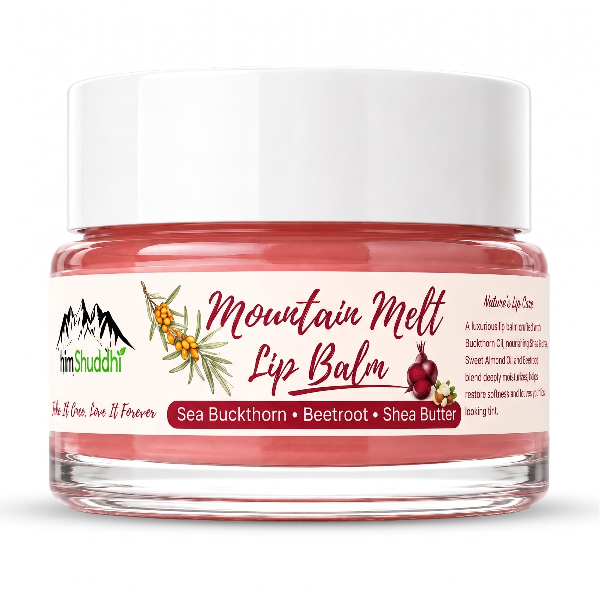 Mountain Melt Lip Balm | Beetroot Tint Lip Care for Dry & Chapped Lips | Hydrated Lips | Overnight Repair | Himalayan Sea Buckthorn Oil & Shea Butter | Subtle Natural Tint | For Women & Men | 20g-image-31