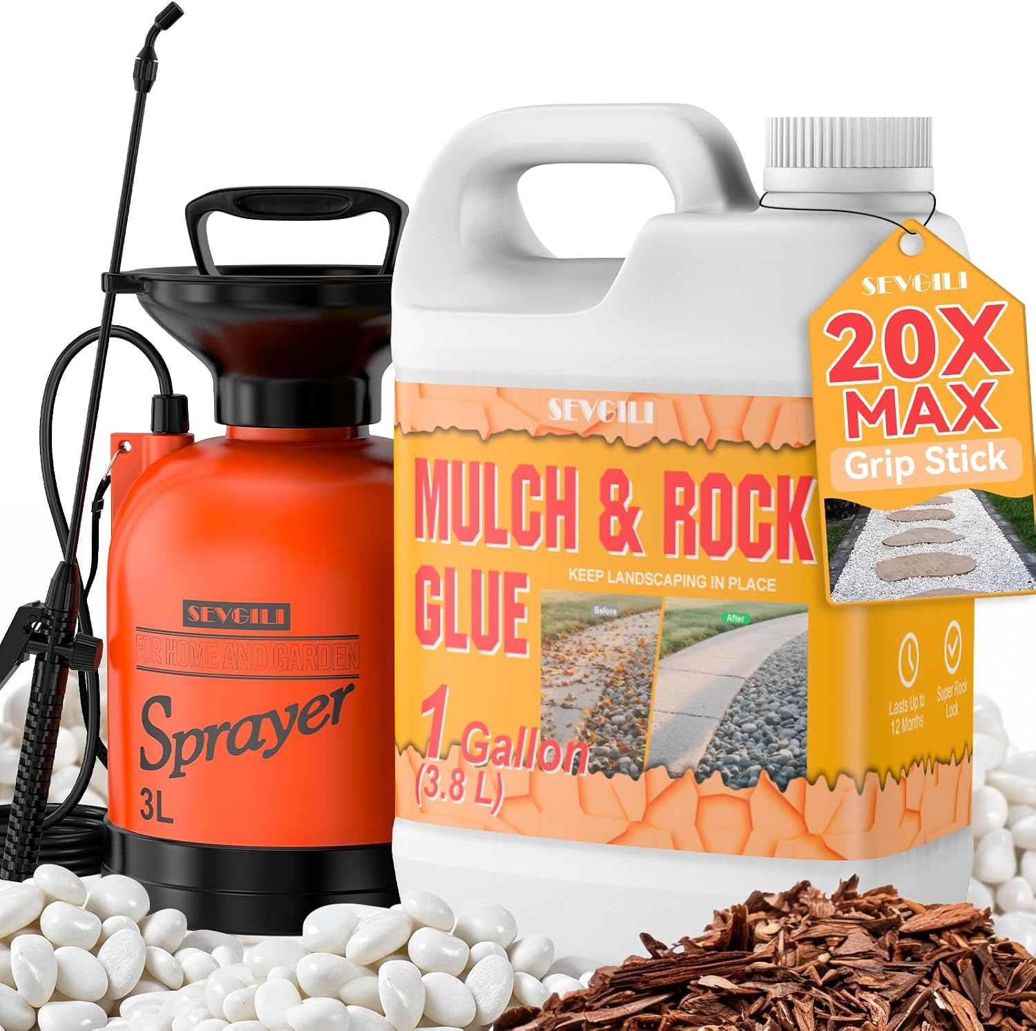 Rock and Mulch Glue for Landscaping 1 Gallon with Sprayer, Ready-to-Use