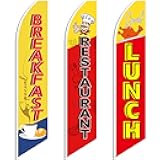 VitalCozy 3 Pcs 12 ft Breakfast Lunch Restaurant Advertising Feather Flag Food Advertising Flag Banner for Restaurant Outside Business